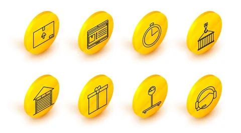 Set line Support operator in touch, Scale, Gift box, Closed warehouse, Container 스톡 일러스트