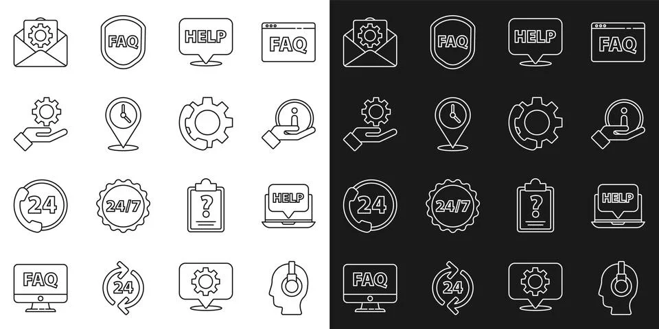 Set line Support operator in touch, Laptop and help, Information, Speech bubble Stock Illustration