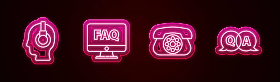 Set line Support operator in touch, Computer monitor and FAQ, Telephone and Stock Illustration