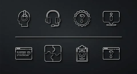 Set line Support operator in touch, Browser help, Information, Checklist with 24 Stock Illustration