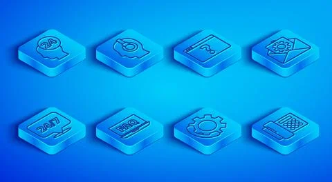Set line Support operator in touch, Browser with question mark, Laptop and FAQ Stock Illustration