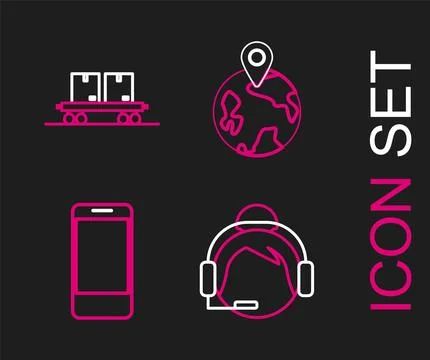Set line Support operator in touch, Mobile phone with app delivery tracking.. Stock-Illustration