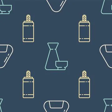 Set line Sushi, Firework and Chinese tea ceremony on seamless pattern. Vector Illustrazione stock