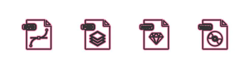 Set line SVG file document, RUBY, PSD and WMA icon. Vector 스톡 일러스트
