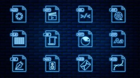 Set line SVG file document, OTF, XSL, JS, XLS, RAW, PPT and MOV icon. Vector 库存插图