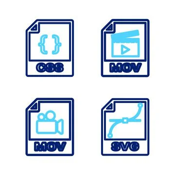 Set line SVG file document, MOV, and CSS icon. Vector Stock Illustration