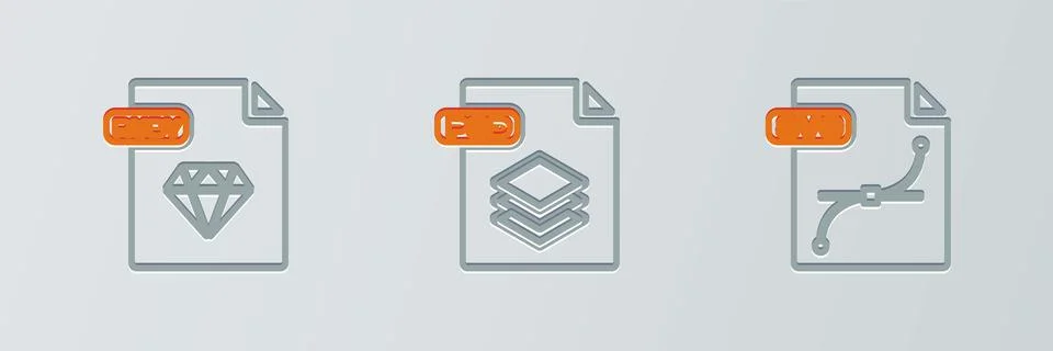 Set line SVG file document, RUBY and PSD icon. Vector Stock Illustration