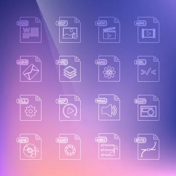 Set line SVG file document, BMP, XSL, MOV, PSD, MSG, DOC and MAX icon. Vector Stockillustratie