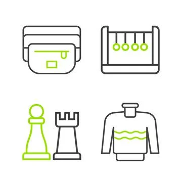 Set line Sweater, Chess, Pendulum and Waist bag of banana icon. Vector 스톡 일러스트
