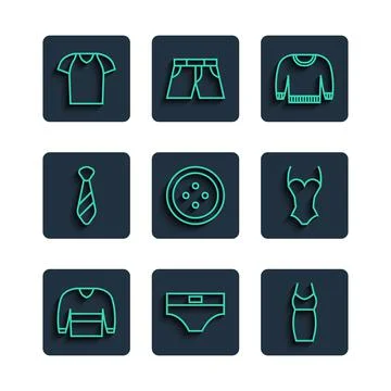Set line Sweater, Men underpants, Woman dress, Sewing button for clothes, Tie Stock Illustration
