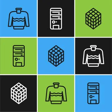 Set line Sweater, Rubik cube and Computer icon. Vector Illustrazione stock
