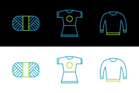 Set line Sweater, Sewing thread on spool and Woman dress icon. Vector Stock Illustration