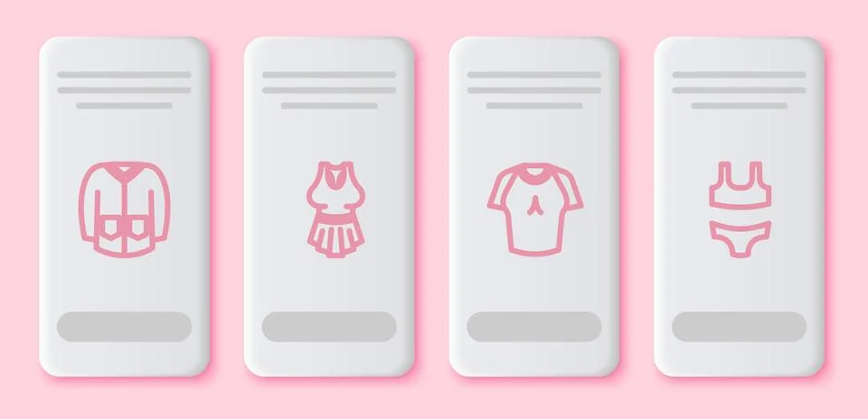 Set line Sweater, Undershirt, T-shirt and Swimsuit. White rectangle button Stock Illustration
