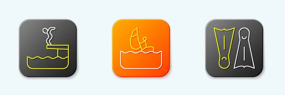 Set line Swimmer diving into pool, Windsurfing and Flippers for swimming ic.. Stock Illustration