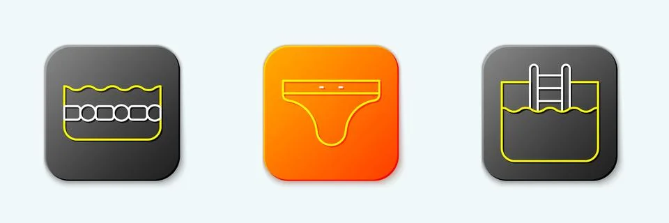 Set line Swimming pool, trunks and with ladder icon. Vector Stock Illustration