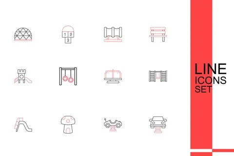 Set line Swing car, Mushroom house, Slide playground, Swedish wall, Attract.. Stock Illustration