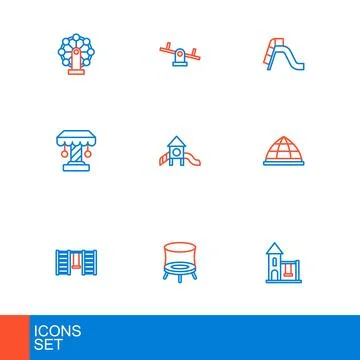 Set line Swing for kids, Jumping trampoline, Swedish wall, Playground climb.. Stock Illustration
