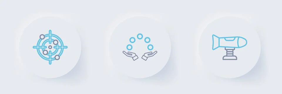 Set line Swing plane, Juggling ball and Target sport icon. Vector イラスト素材