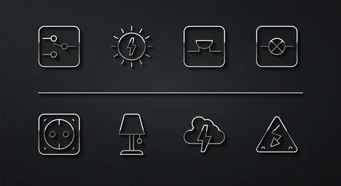 Set line Switch in electronic circuit, Electrical outlet, Lamp, Cloud and l.. イラスト素材