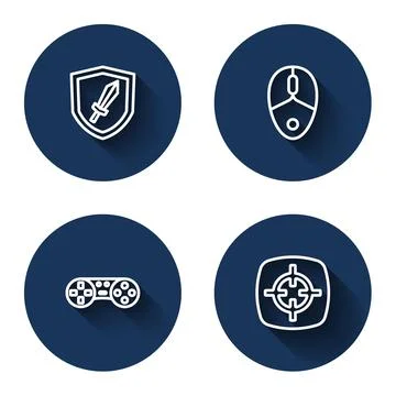 Set line Sword for game, Computer mouse, Game controller joystick and Target 스톡 일러스트