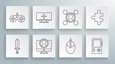 Set line Sword for game, Computer monitor, Create account screen, mouse gaming 스톡 일러스트