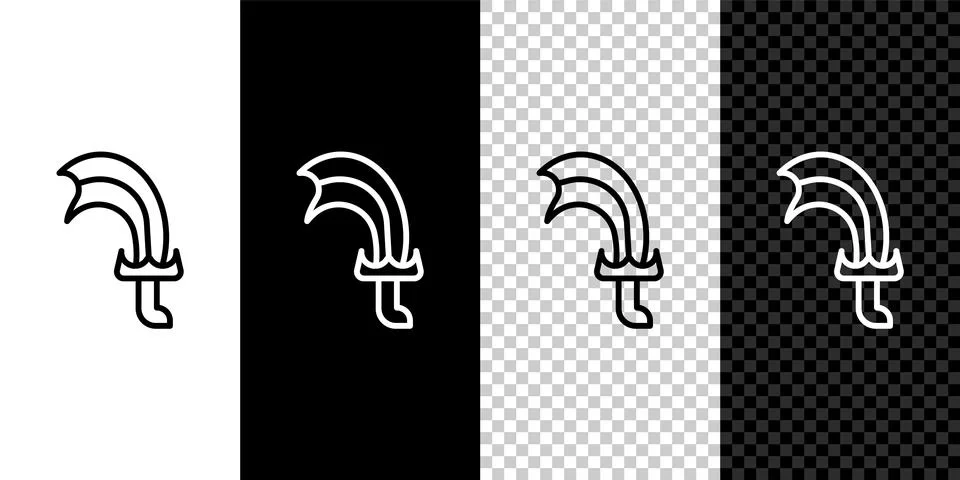 Set line Sword for game icon isolated on black and white, transparent backg.. Stock Illustration