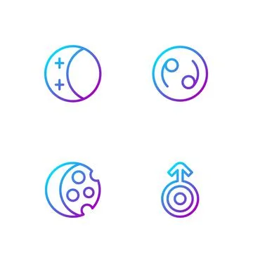 Set line Symbol Uranus, Eclipse of the sun, and Cancer zodiac. Gradient color Ilustração Stock