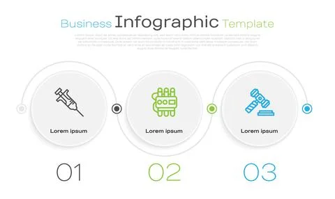 Set line Syringe, Dynamite and timer clock and Judge gavel. Business infographic Stock Illustration