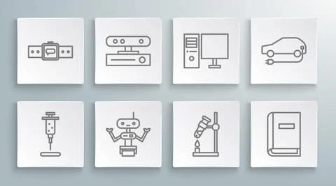 Set line Syringe, Motion sensor, Robot, Test tube flask fire, User manual イラスト素材