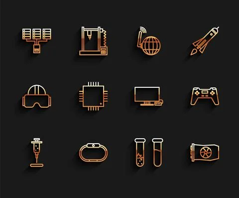 Set line Syringe, Smartwatch, Server, Data, Web Hosting, Test tube and flask Illustrazione stock