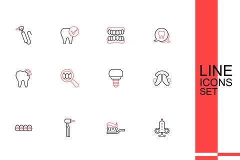 Set line Syringe, Toothbrush with toothpaste, drill, Teeth braces, Dental p.. イラスト素材