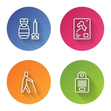Set line Syringe, X-ray shots, Blind human holding stick and Intercom. Color Stock Illustration
