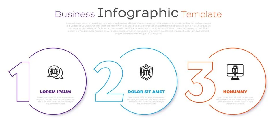 Set line System bug, and Lock on monitor. Business infographic template. Vector Stock-Illustration