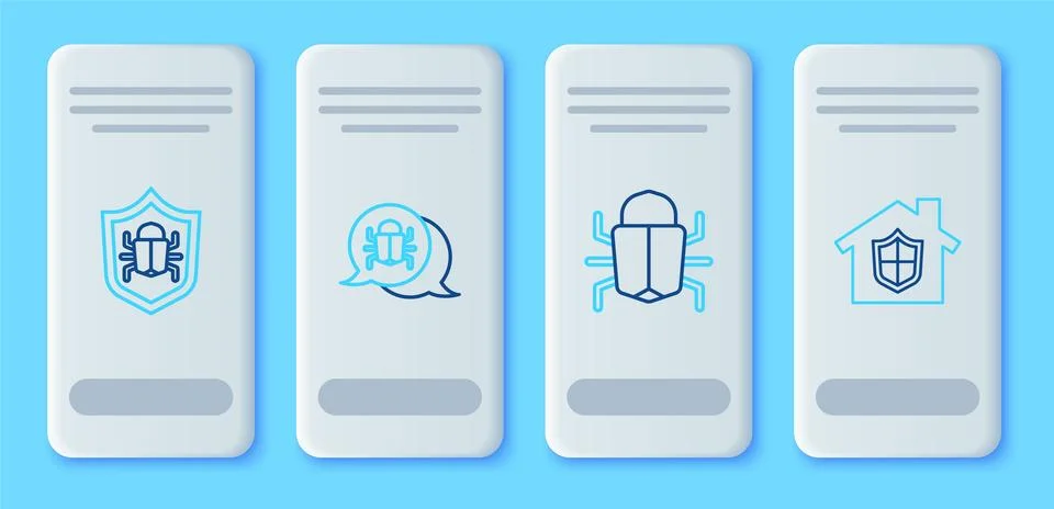 Set line System bug, and House under protection icon. Vector Stock-Illustration