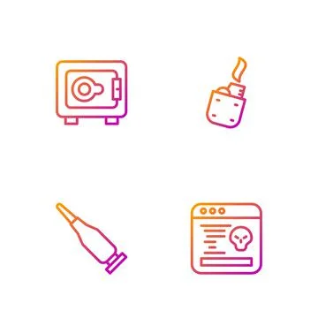 Set line System bug, Bullet, Safe and Lighter. Gradient color icons. Vector Illustrazione stock