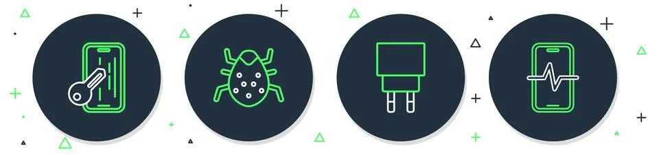 Set line System bug, Charger, Glass screen protector and Phone repair servi.. 스톡 일러스트