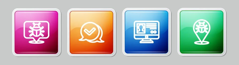 Set line System bug, Check mark in speech bubble, Create account screen and Stock Illustration