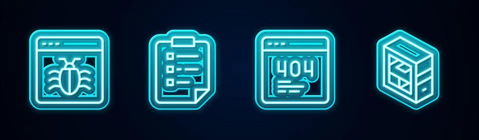 Set line System bug, Clipboard with checklist, Page 404 error and Computer Stock Illustration