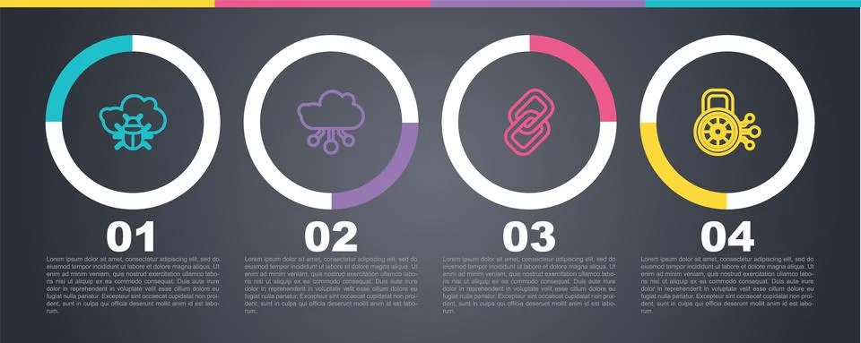 Set line System bug on a cloud, Internet of things, Chain link and Cyber 스톡 일러스트