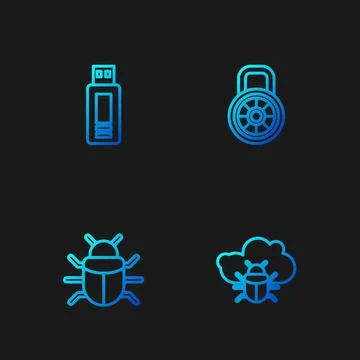 Set line System bug on a cloud, , USB flash drive and Safe combination lock Stock Illustration