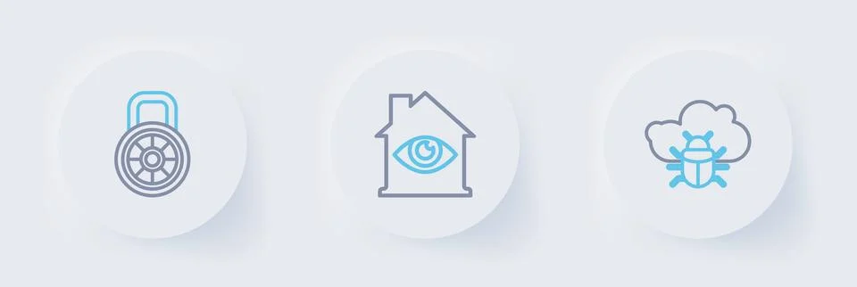 Set line System bug on a cloud, House with eye scan and Safe combination lo.. イラスト素材