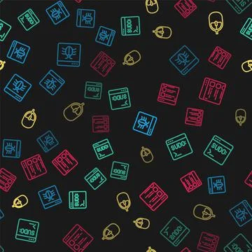 Set line System bug, Code terminal, Computer mouse and Browser files on seamless 스톡 일러스트