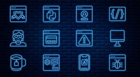 Set line System bug, Computer monitor screen, Create account, Search engine Stock Illustration