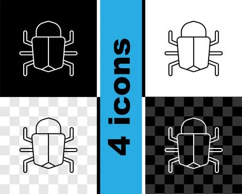 Set line System bug concept icon isolated on black and white, transparent Illustrazione stock