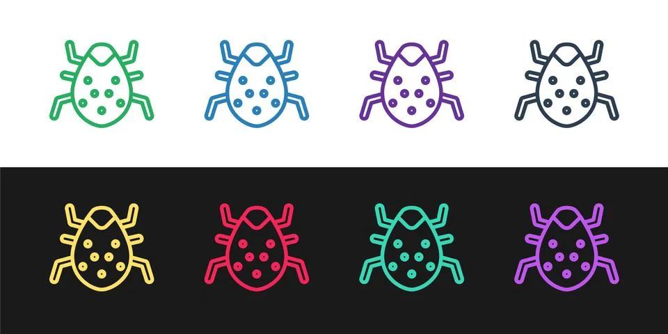 Set line System bug concept icon isolated on black and white background. Code Illustrazione stock