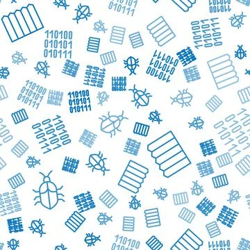 Set line System bug concept, Garden fence wooden and Binary code on seamless Stock Illustration