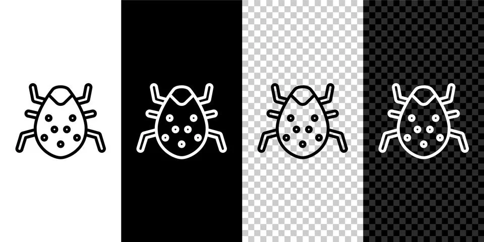 Set line System bug concept icon isolated on black and white, transparent bac Illustrazione stock