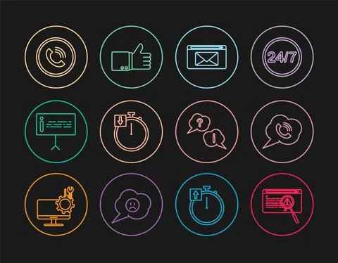 Set line System bug concept, Speech bubble with phone call, Mail and e-mail Illustrazione stock