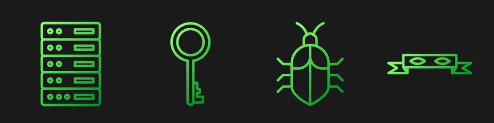 Set line System bug concept, Server, Data, Web Hosting, Old key and Thief eye Illustrazione stock