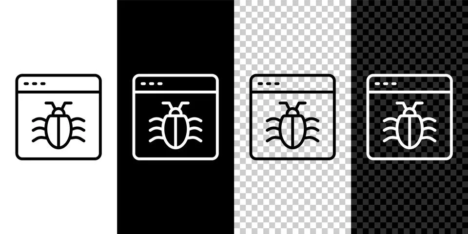 Set line System bug concept icon isolated on black and white, transparent Stock Illustration